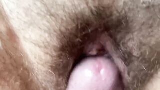 POV of fucking my wifes beautiful hairy pussy then taking her from behind till I pop!