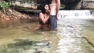 Thai teen fuck in the river, Nature, Blowjob,