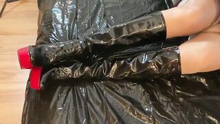 Cum on Black Patent Leather Boots