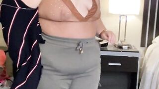 Shy BBW strips and dances cutely to show off sexy lingerie