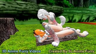 White Anime Dog Girl Riding Outdoors Sex in the Forest