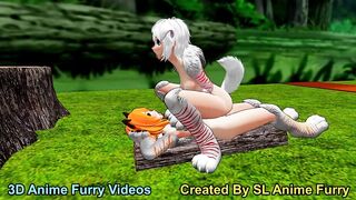 White Anime Dog Girl Riding Outdoors Sex in the Forest