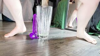 Riding Purple Dildo With Mirror Booty, Squirts Into Glass Vase