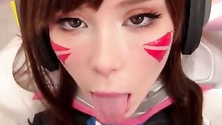 Girl Cosplay D.Va from Overwatch and Sucks Dick till Facial