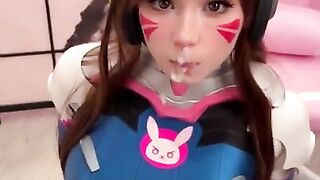 Girl Cosplay D.Va from Overwatch and Sucks Dick till Facial