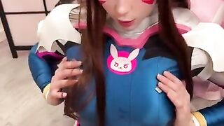 Girl Cosplay D.Va from Overwatch and Sucks Dick till Facial