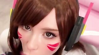 Girl Cosplay D.Va from Overwatch and Sucks Dick till Facial