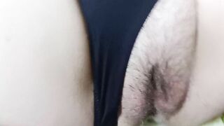 Creampie in my wife's hairy pussy, lots of cum in her narrow hairy pussy