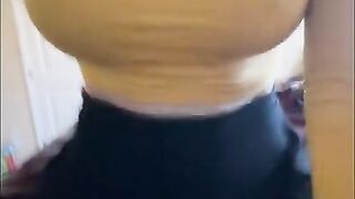 Korean Wife rides in Black Tennis Skirt. Almost forgot to pull out.