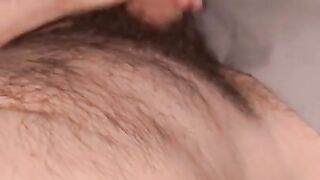 Cumshot and moans. Hairy cock