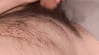 Cumshot and moans. Hairy cock