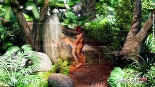 Brunette futanari girl fucking her big tits girlfriends in the jungle