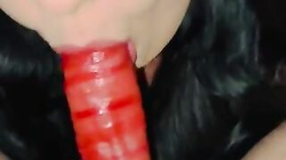 Cheating husband gets a blowjob with fruit roll up