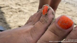 #015 Close-UP Sexy Toes Nympho Goddess FEET (FOOT WORSHIP) orange nails