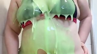 Slut covered in slime and gunge sploshing humiliation