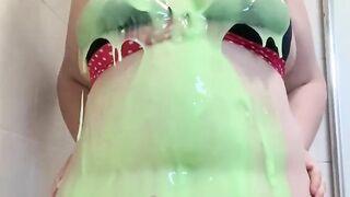 Slut covered in slime and gunge sploshing humiliation