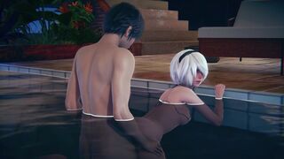 2B gets fucked doggystyle in the pool