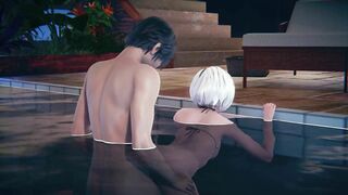 2B gets fucked doggystyle in the pool