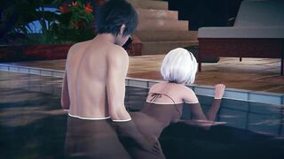 2B gets fucked doggystyle in the pool