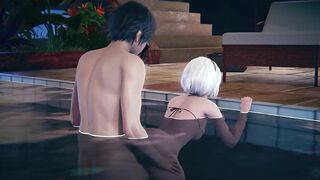 2B gets fucked doggystyle in the pool