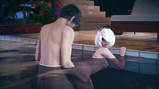 2B gets fucked doggystyle in the pool