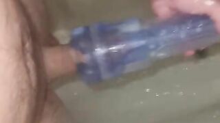 Fucking my fleshlight in the shower after my workout at the gym!!