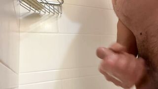 Stroking with conditioner in the shower