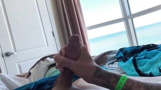 Stroking cock on vacation