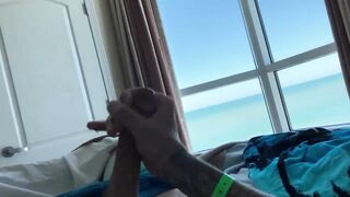 Stroking cock on vacation