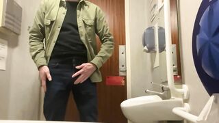 Big cock straight guy wanking in bathroom next to colleagues working.. masturbating to cumshot