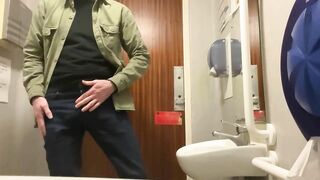 Big cock straight guy wanking in bathroom next to colleagues working.. masturbating to cumshot