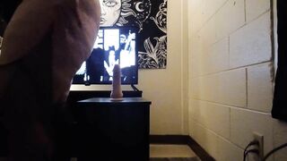 Smoking Thick goth milf trying something different  fucking dildo