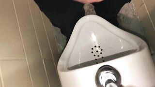 Solo Male Dirty Talk - Risky Public Washroom Masturbation At The Urinal And Swallowing My Cumshot