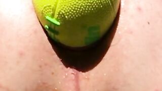 Stuffing nerf football in my man pussy