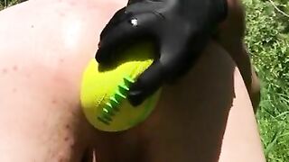 Stuffing nerf football in my man pussy