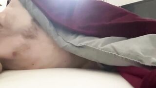 Under the covers Easter weekend wanking by big cock straight guy, masturbating