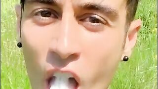 Chewing and swallowing ex - boyfriend cum ( solo cum eating after BJ vid )