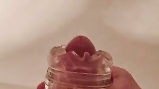 Oiled cock cums hard fucking quickshot fleshlight