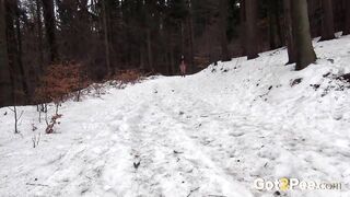 Sexy Brunette Enjoys Powerful Pee On Snow