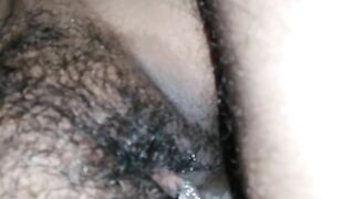 Fucked my wife hairy pussy and creampie.