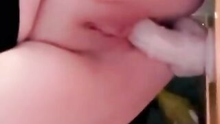 Clips of Tight teen chubby pussy riding 10 inch dildo