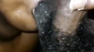 EBONY BBW LOVES TOO SLURP ON BIG HAIRY BALLS AND SWALLOW FAT DICK!!!!!!!