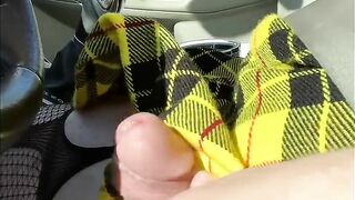 Stroking my cross dressing cock while driving at high speed is a skirt