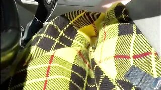 Stroking my cross dressing cock while driving at high speed is a skirt