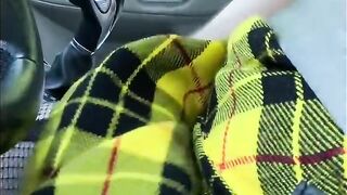 Stroking my cross dressing cock while driving at high speed is a skirt