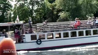 Sucking cock while he drives boat and waves to tourists on the tour boats