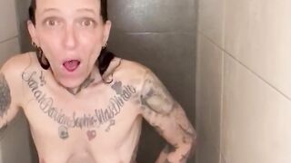 orgasm on my big dildo in the shower