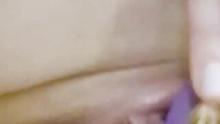 Double penetration with dick and clit sucker dildo. Intense orgasm POV