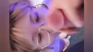 Chinese slut get cum dumped on glasses