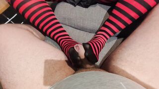 Footjob with red stockings - part 1